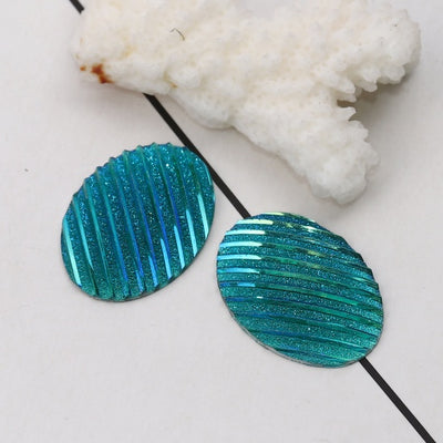 25x18mm Resin Textured Cabochons ~ Sea Green AB ~ Pack of 2