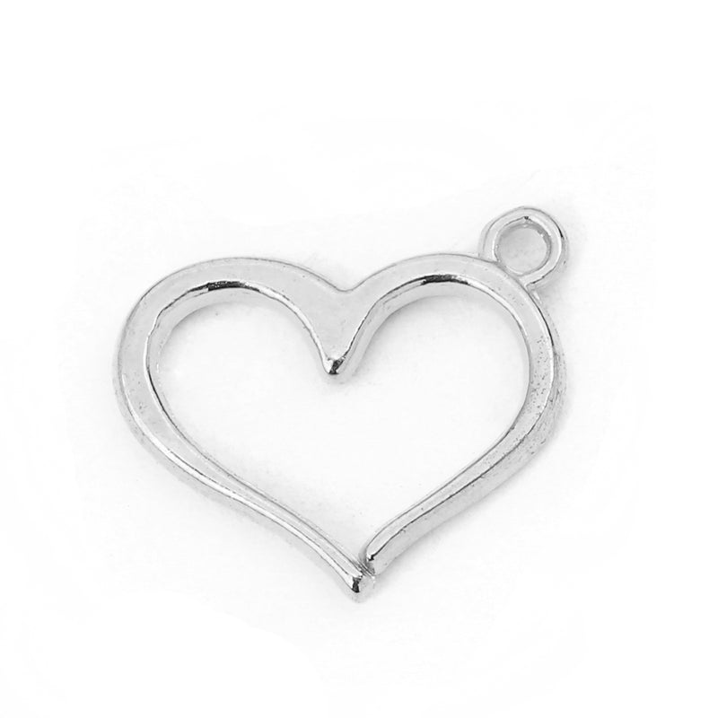 Rhodium Plated Open Heart Charm ~ 16mm  ~ Buy One Get One FREE
