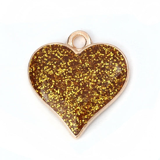 17x16mm Gold Plated Gold Glitter Heart Charm