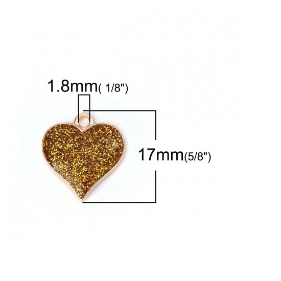 17x16mm Gold Plated Gold Glitter Heart Charm