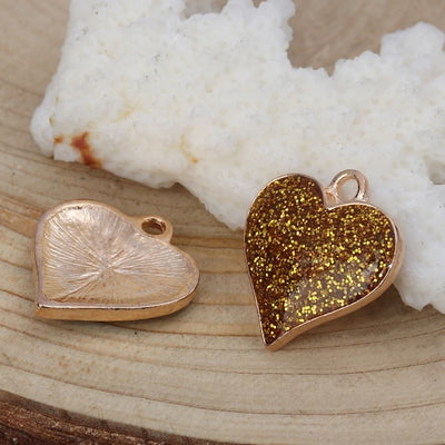 17x16mm Gold Plated Gold Glitter Heart Charm