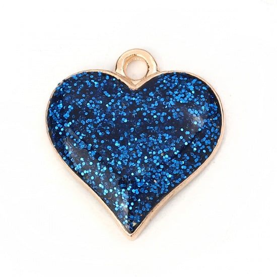 17x16mm Gold Plated Blue Glitter Heart Charm