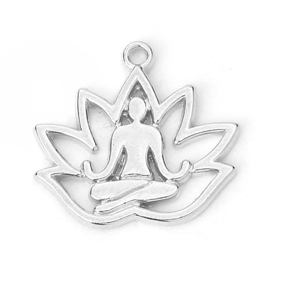 Rhodium Plated Yoga Style Pendant ~ Lotus ~ 18mm  ~ Buy One Get One FREE!