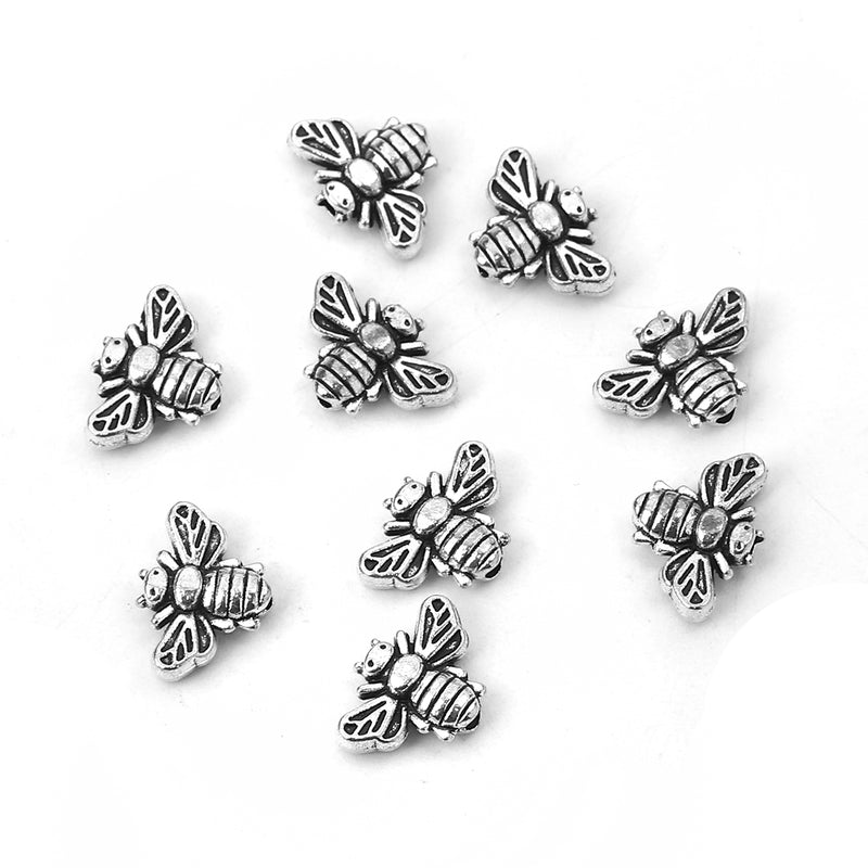 4 x Metal Bee Beads ~ 13x9mm ~ Antique Silver