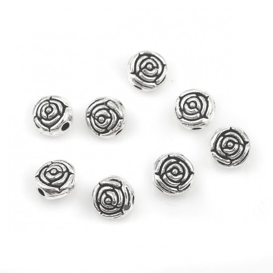 7mm Antique Silver Plated Rose Beads ~ Pack of 5