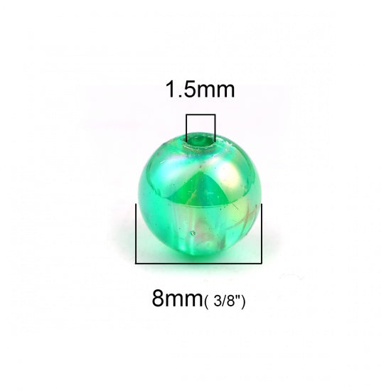 8mm Round Acrylic Beads ~ Green AB ~ Pack of 20