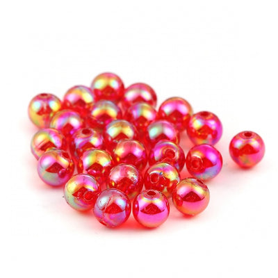 8mm Round Acrylic Beads ~ Red AB ~ Pack of 20