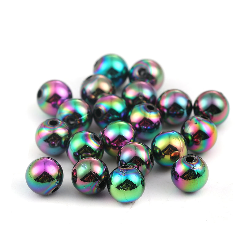 8mm Round Acrylic Beads ~ Black AB ~ Pack of 20