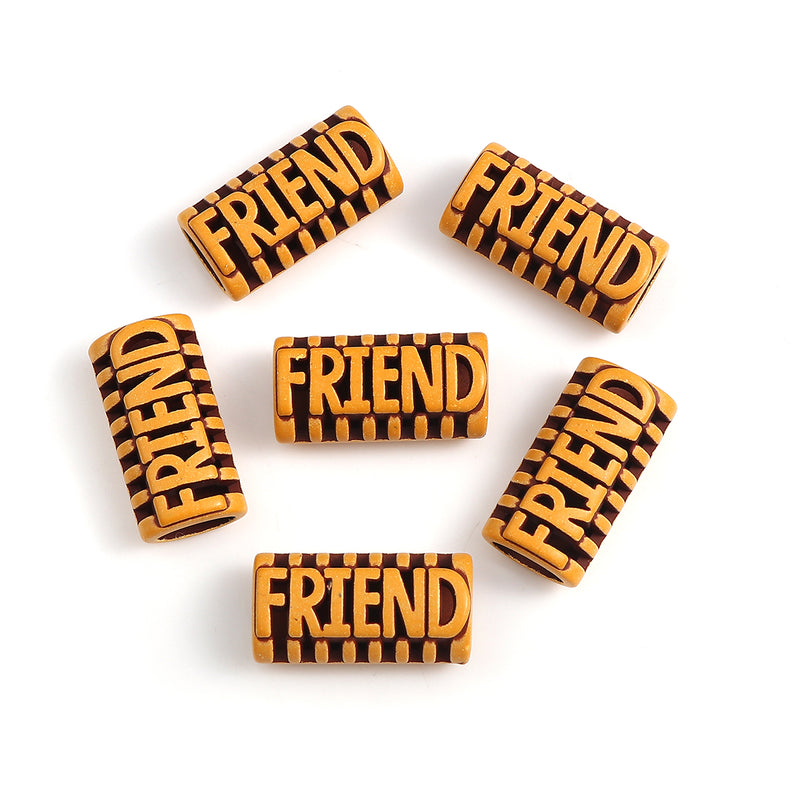 Large Hole Acrylic "Friend" Beads ~ 27x14mm ~ Pack of 5