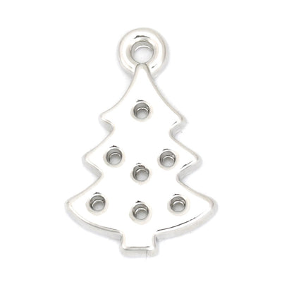 1 x Rhodium Plated Christmas Tree Charm - Pendant ~ 21x13mm ~ Lead and Nickel Free