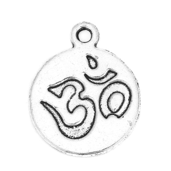 2 x Antique Silver Om Charms ~ 13mm