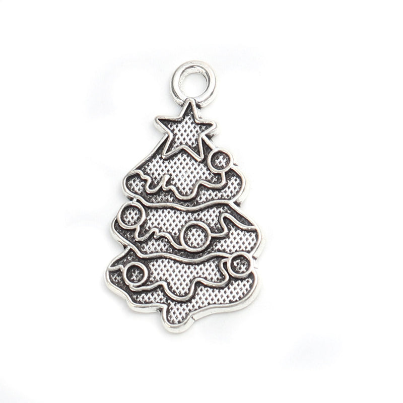 Antique Silver Plate Christmas Tree Charm ~ 30x17mm ~ Lead and Nickel Free