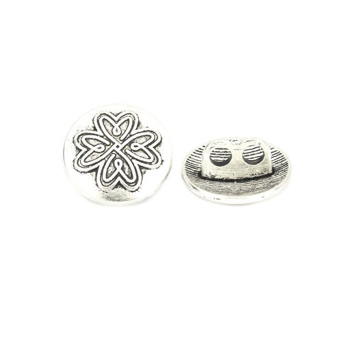 17mm Two-Hole Button ~ Flower Design ~ Antique Silver