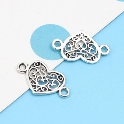 21x12mm Antique Silver Plated Filigree Heart Connectors ~ Pack of 4