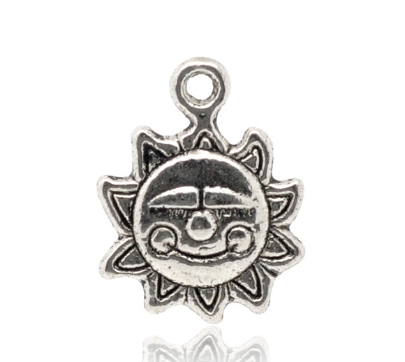 1 x Antique Silver Smiley Face Sun Charm with &