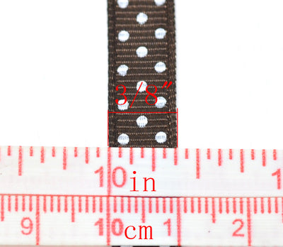 1 Metre of Grosgrain Ribbon ~ White Dots on Chocolate ~ 10mm wide