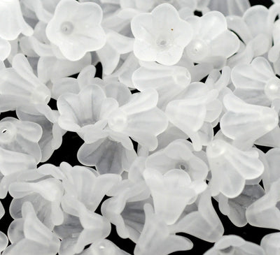 20 x White Lily Frosted Acrylic Bead Caps ~ 14x10mm