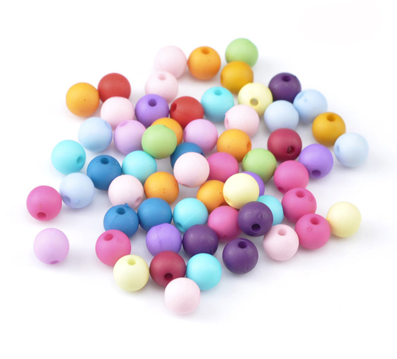 8mm Round Acrylic Matt Bubblegum Beads ~ Mixed Opaque Colours ~ 30 Beads