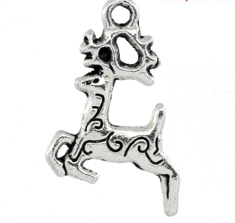 2 x Antique Silver Reindeer Charms ~ 23x14mm