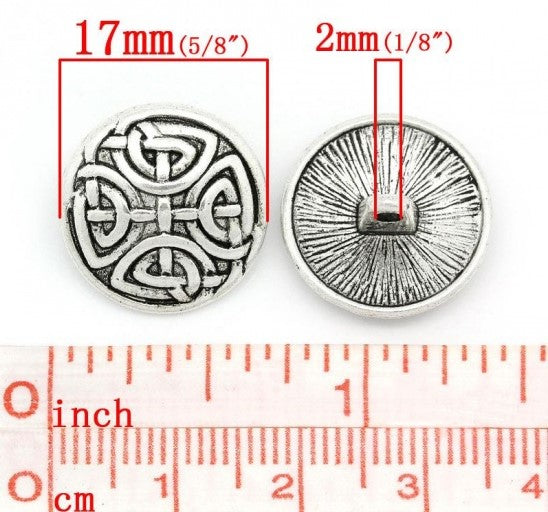 17mm Round Antique Silver Plated Button