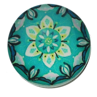 1 x Glass Snap Button ~ Blue Flower ~ 18mm
