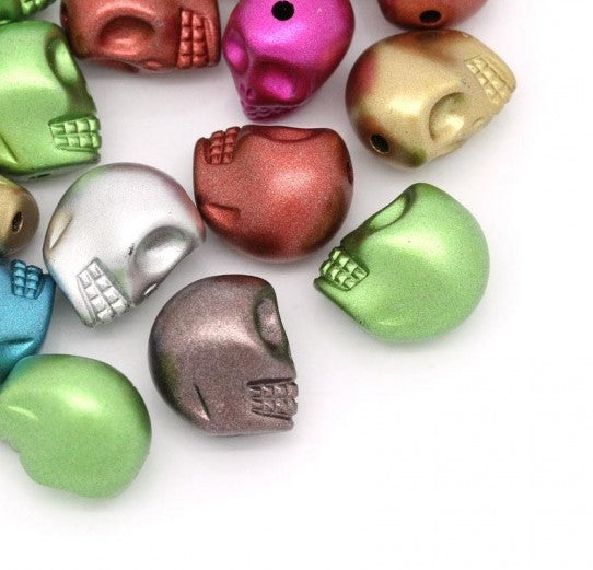 13x11mm Acrylic Skull Beads ~ Mixed Colours ~ Pack of 5