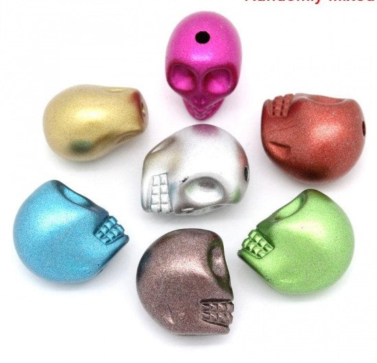 13x11mm Acrylic Skull Beads ~ Mixed Colours ~ Pack of 5