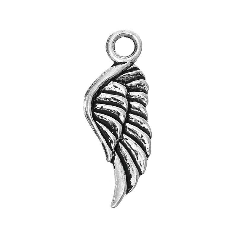 5 x Antique Silver Wing Charms - Pendants ~ 21x8mm