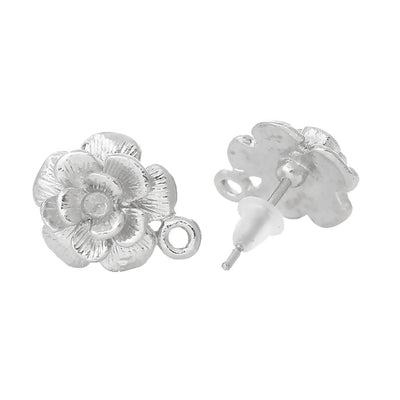 1 Pair of Silver Plated Flower Shaped Ear Studs ~ Lead and Nickel Free