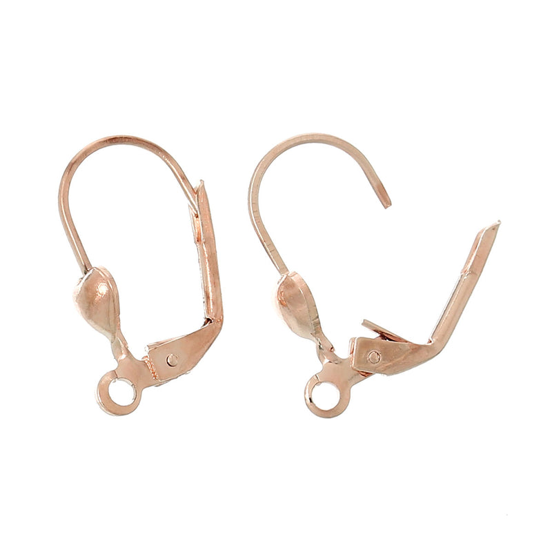 1 Pair x Light Rose Gold Plated Leverback Earrings - Hearts ~ 18x10mm ~ Lead and Nickel Free