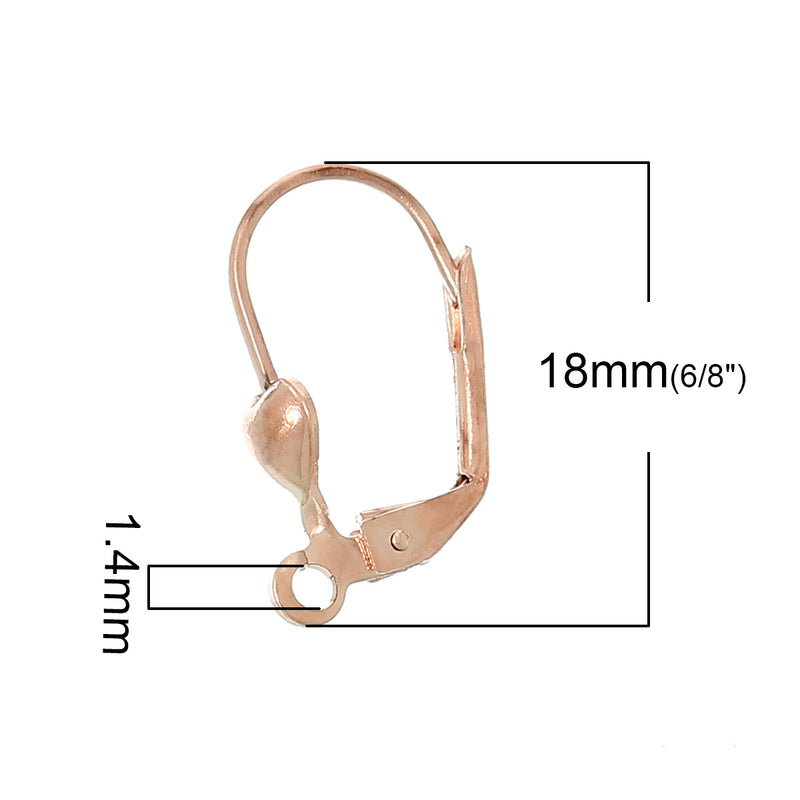 1 Pair x Light Rose Gold Plated Leverback Earrings - Hearts ~ 18x10mm ~ Lead and Nickel Free