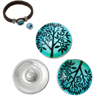 1 x Glass Snap Button ~ Tree of Life ~ 18mm
