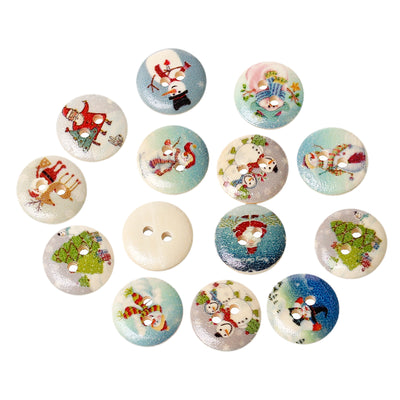 5 x Colourful Wood Buttons ~ 2 Holes ~ 15mm ~ Christmas Mix