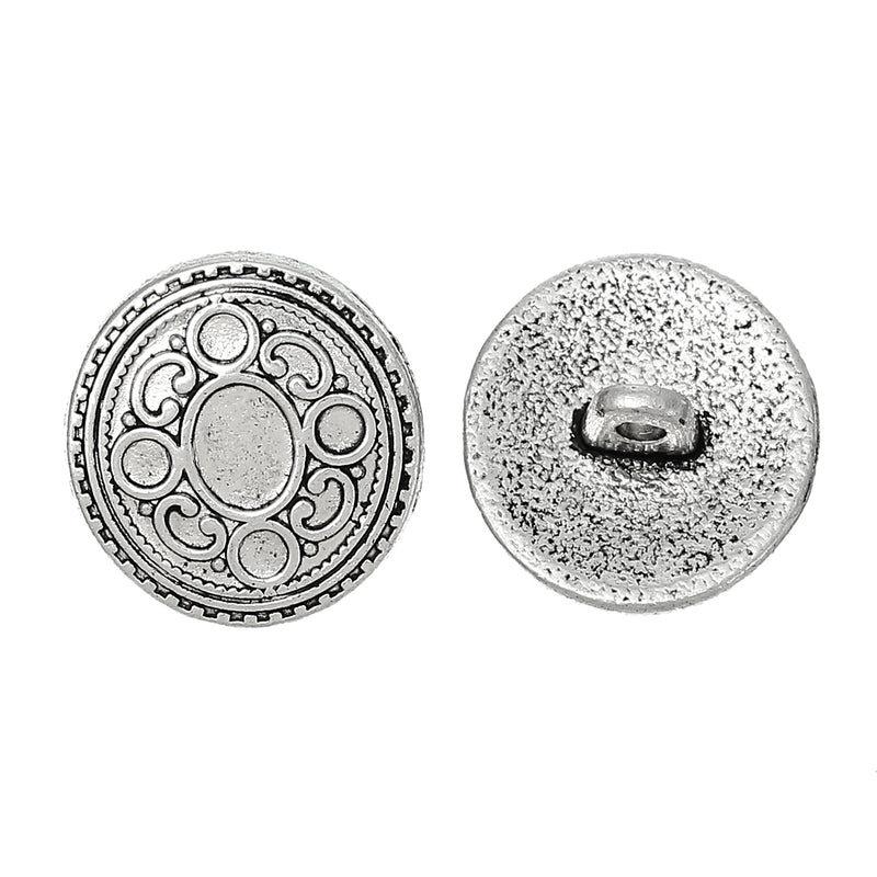 1 Metal Button ~ 17x16.5mm ~ Antique Silver