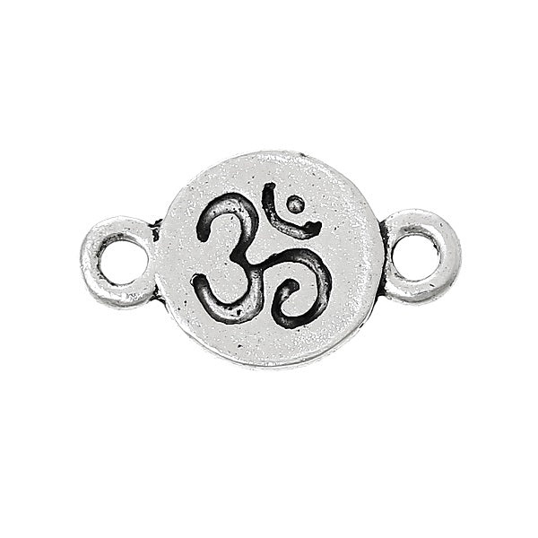 Antique Silver Om / Yoga Style Connector 17x10mm ~ Pack of 2