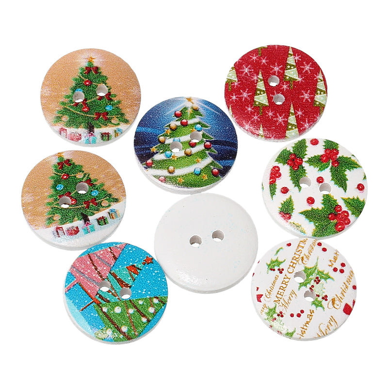 2-Hole Wooden Buttons ~ 20mm ~ Christmas Themed Mix ~ Pack of 5