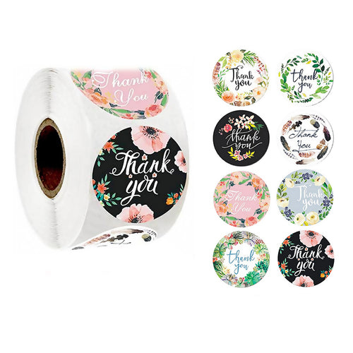 Thank You Sticker Roll ~ 500 Stickers ~ Floral Pattern