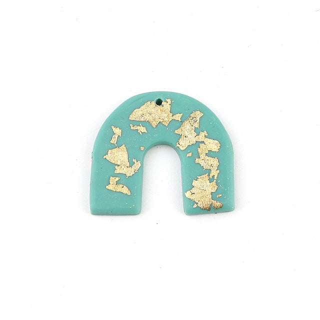 35x30mm U-Shaped Polymer Clay Pendant ~ Turquoise with Gold Foil
