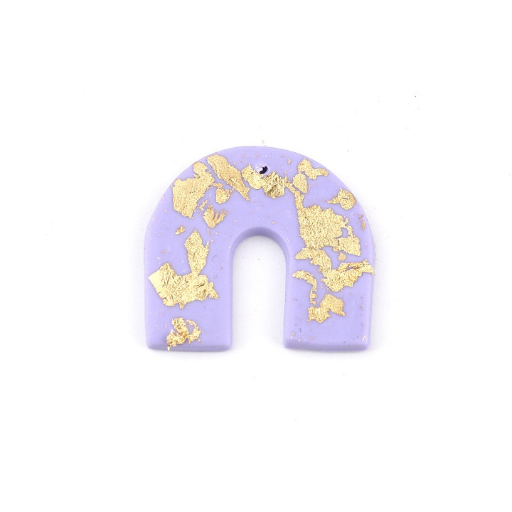 35x30mm U-Shaped Polymer Clay Pendant ~ Lilac with Gold Foil