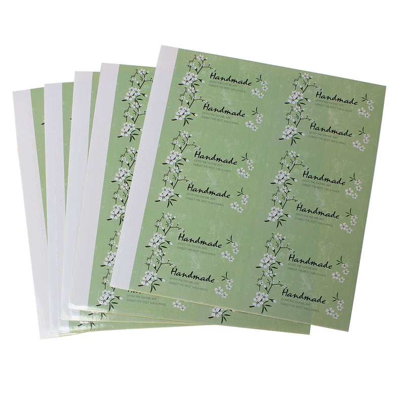 1 Sheet x Paper Label Stickers "Handmade" ~ Green ~ 50x17mm ~  approx. 12 pcs-sheet