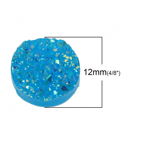 4 x Resin Druzy 12mm Cabochons ~ Blue Turquoise AB