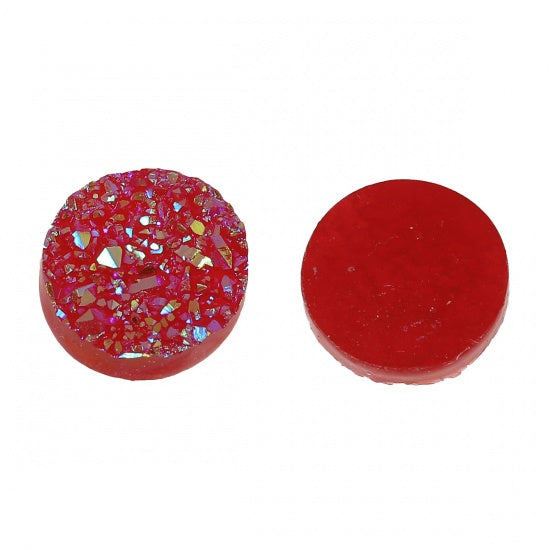 4 x Resin Druzy 12mm Cabochons ~ Red AB