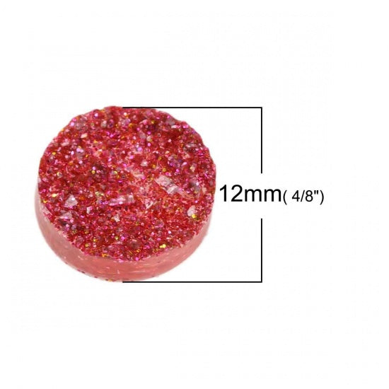 4 x Resin Druzy 12mm Cabochons ~ Red