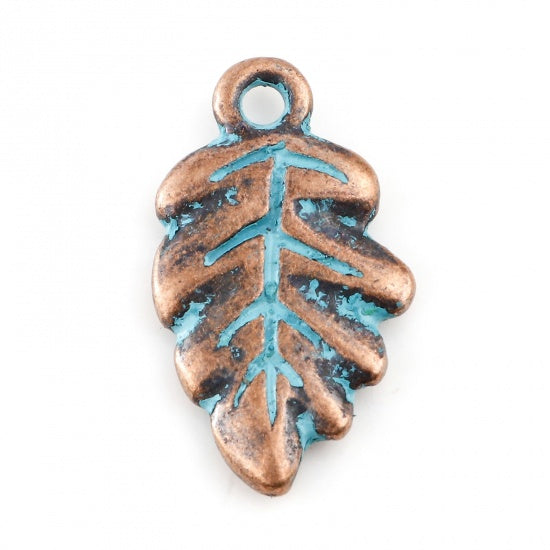 19x11mm Antique Copper and Blue Patina Leaf Charm