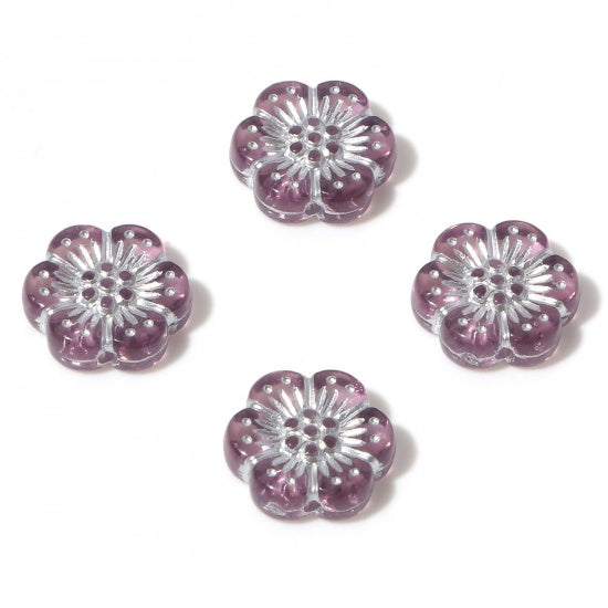 13x12mm Acrylic Flower Bead ~ Mauve and Silver