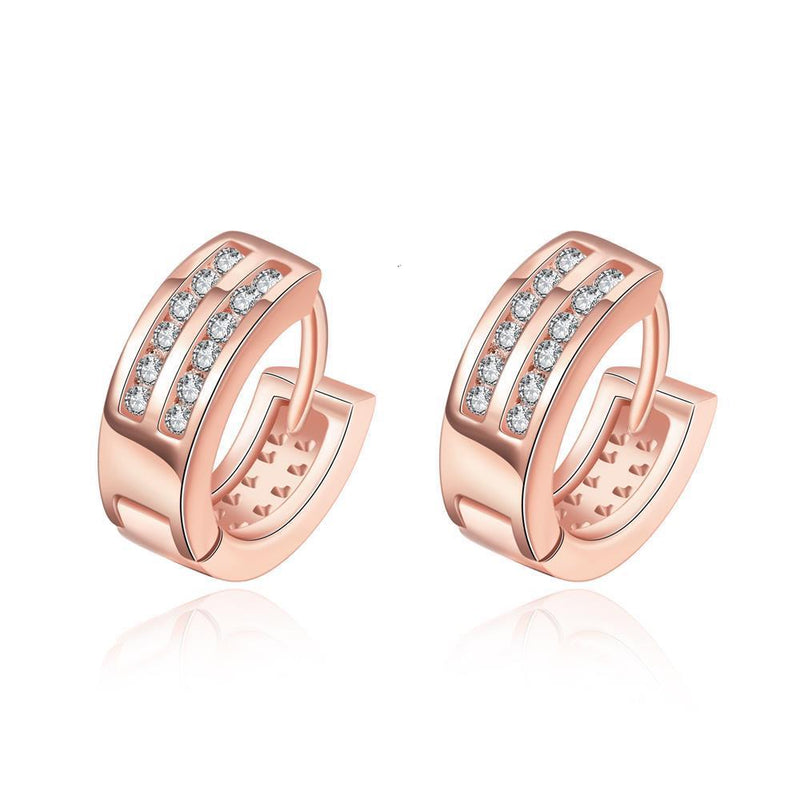 1 Pair ~ Rose Gold Plated Earrings with Rhinestones ~ 15mm Long