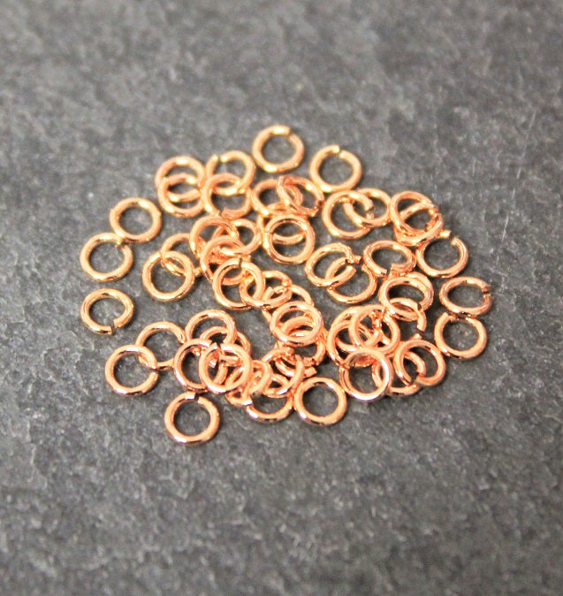 50 Rose Gold Plated Brass Jump Rings ~ 4mm  (Made in the UK)