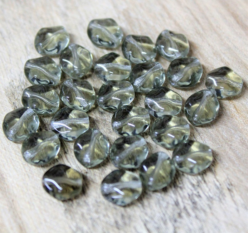 20 x Czech Glass ~ Pressed Beads ~ Flat Twisted Oval 9-8mm: Black Diamond