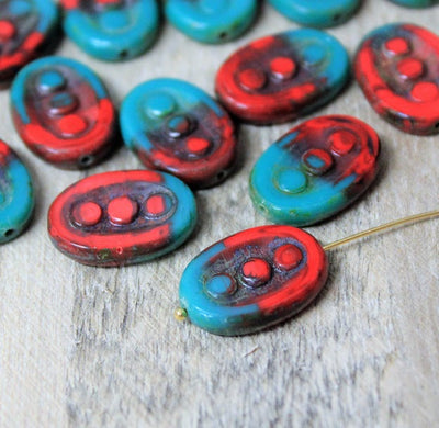 3 x Czech Glass Oval Beads ~ 17x12 mm ~ Combinations Picasso