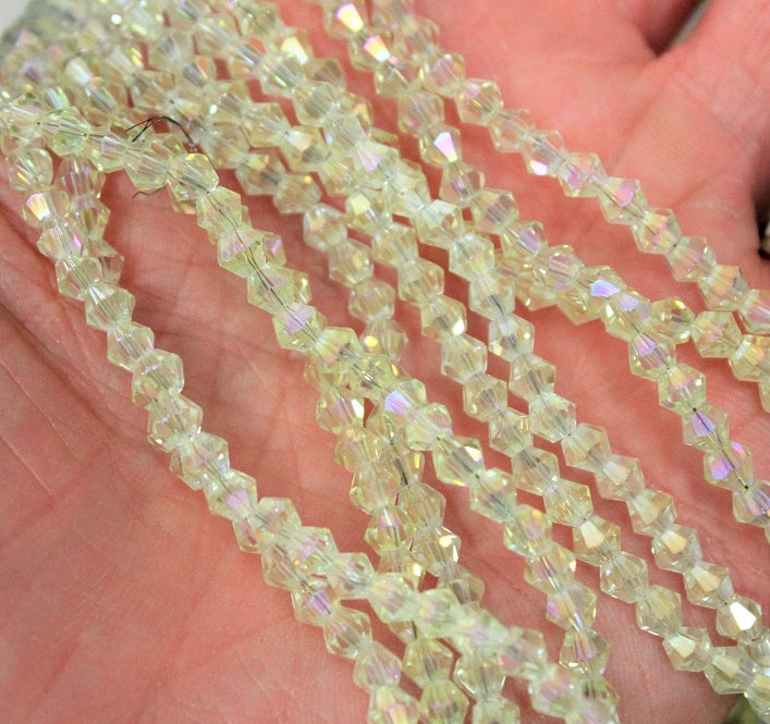 4mm Glass Bicones ~ approx. 96 Beads - String ~ Crystal Lemon AB